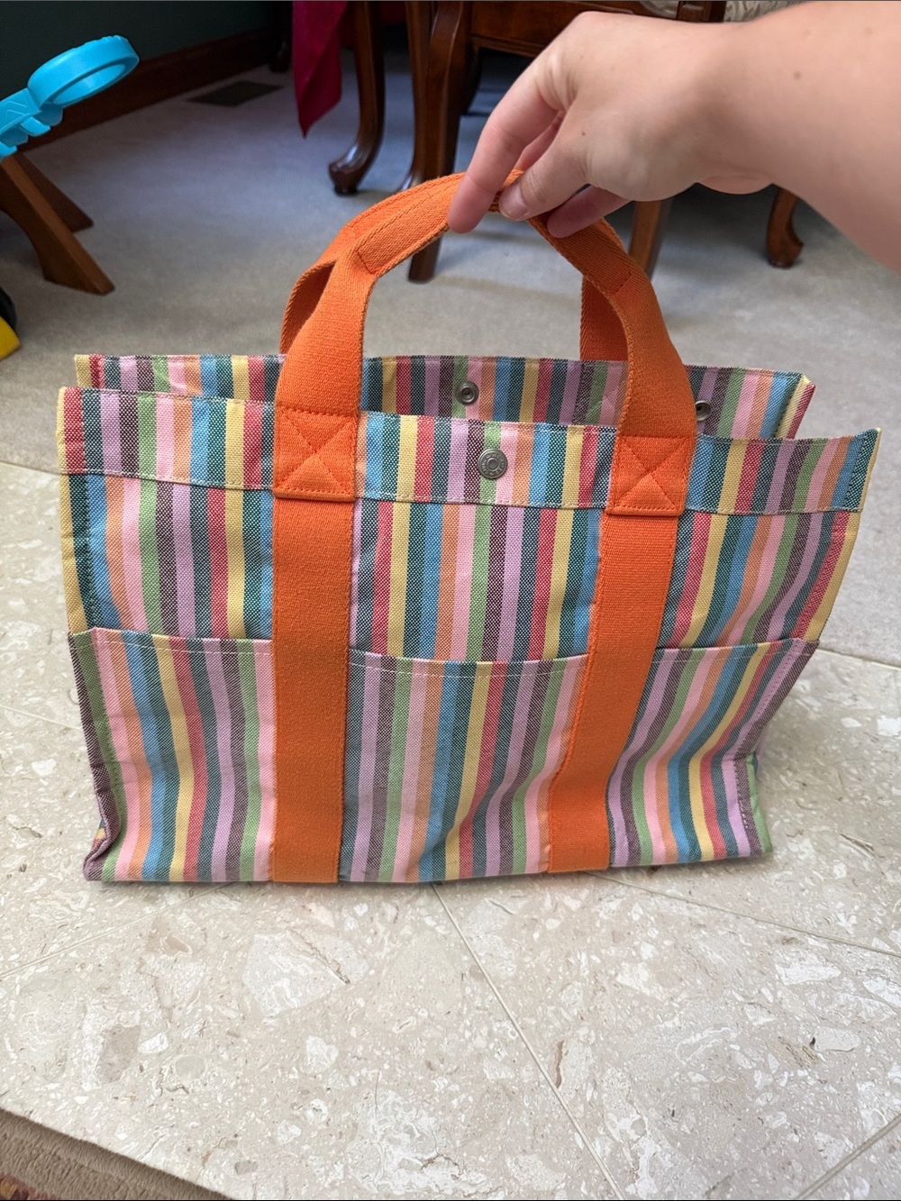 Designer Inspired Tote Bag Multi Color Orange Canvas